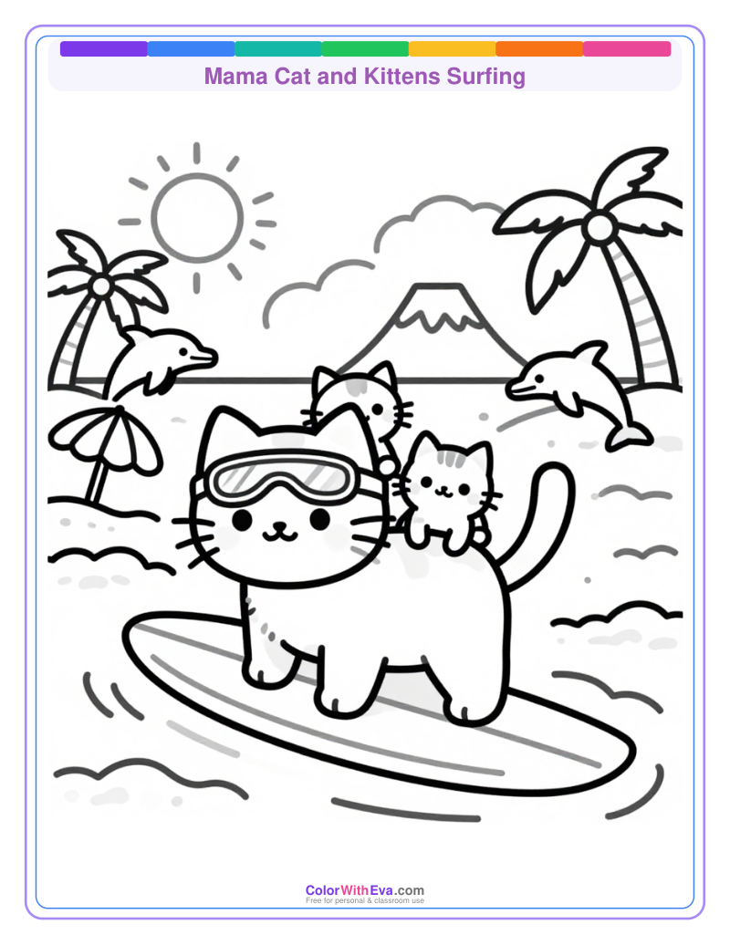 Mama Cat and Kittens Surfing thumbnail