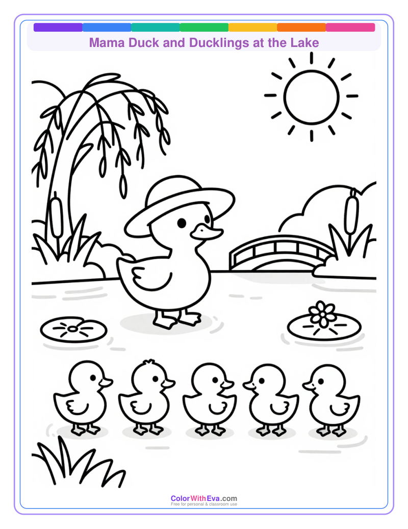 Mama Duck and Ducklings at the Lake thumbnail