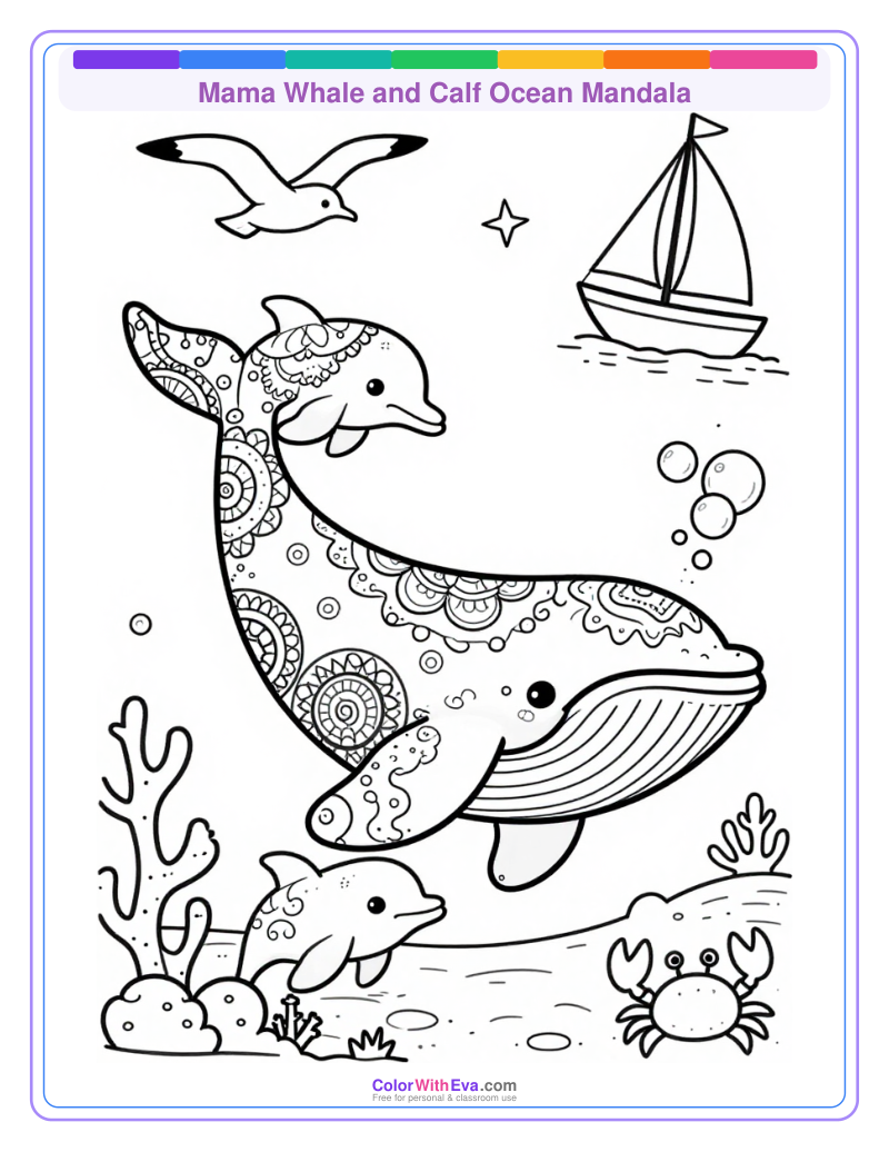 Mama Whale and Calf Ocean Mandala thumbnail