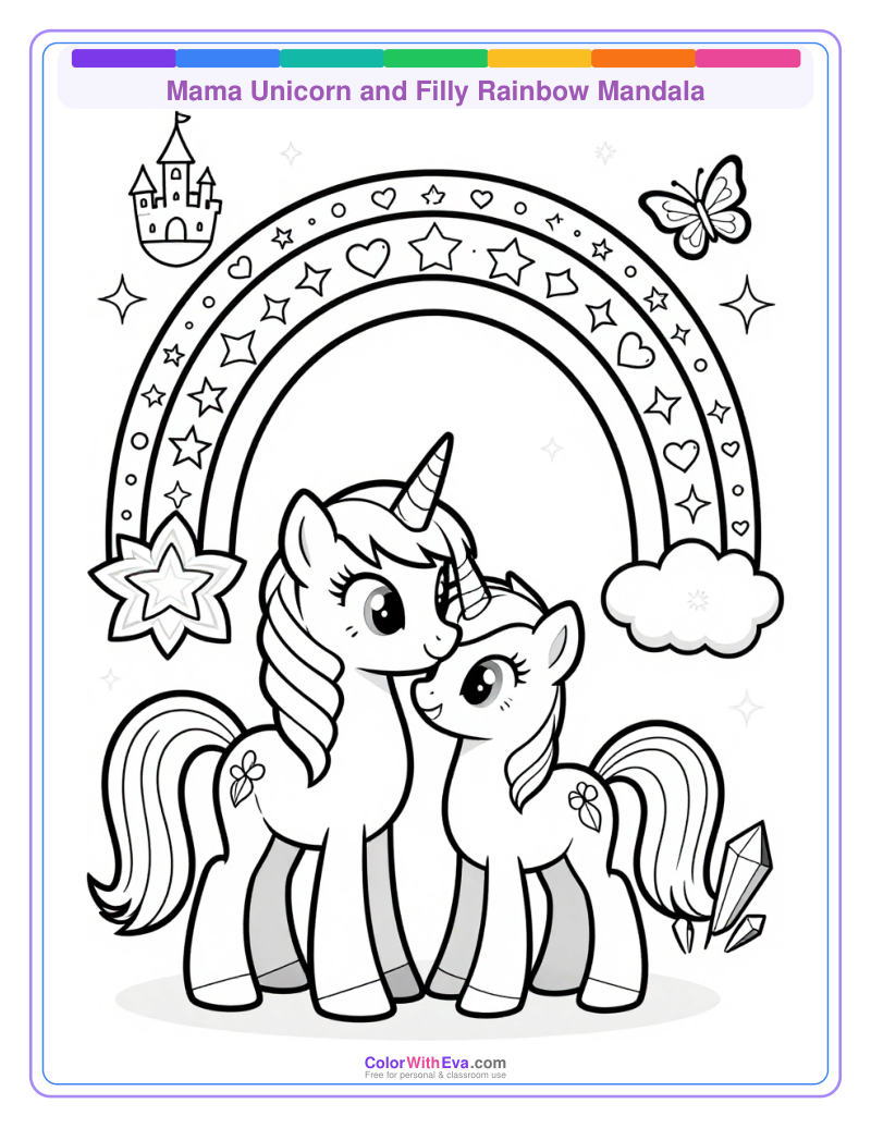 Mama Unicorn and Filly Rainbow Mandala thumbnail