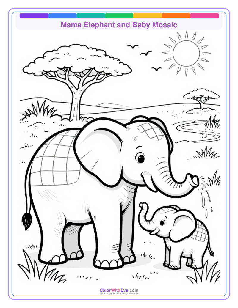 Mama Elephant and Baby Mosaic thumbnail
