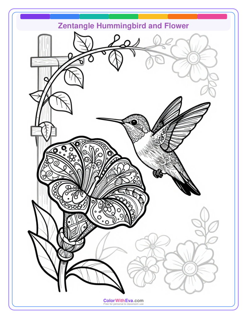 Zentangle Hummingbird and Flower preview
