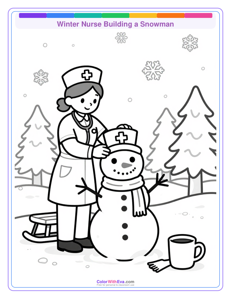 Winter Nurse Building a Snowman thumbnail