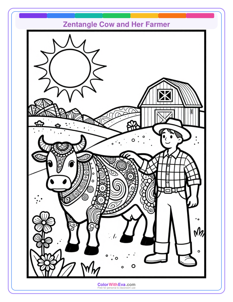 Zentangle Cow and Her Farmer thumbnail