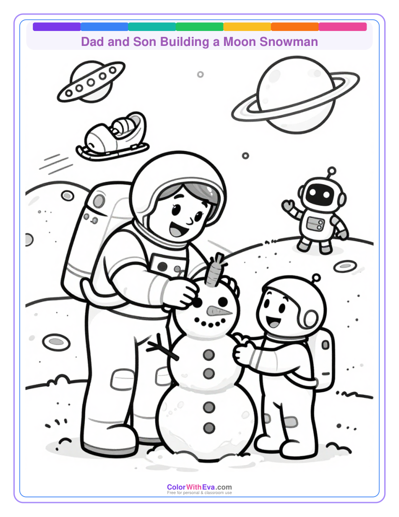 Dad and Son Building a Moon Snowman thumbnail