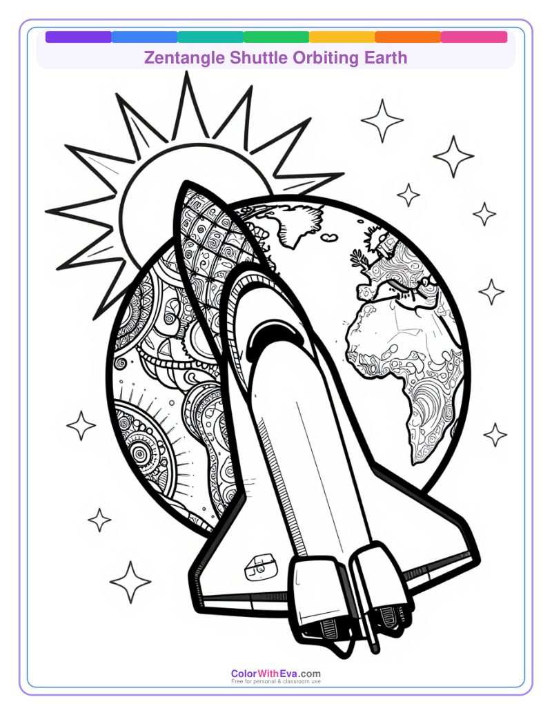Zentangle Shuttle Orbiting Earth preview