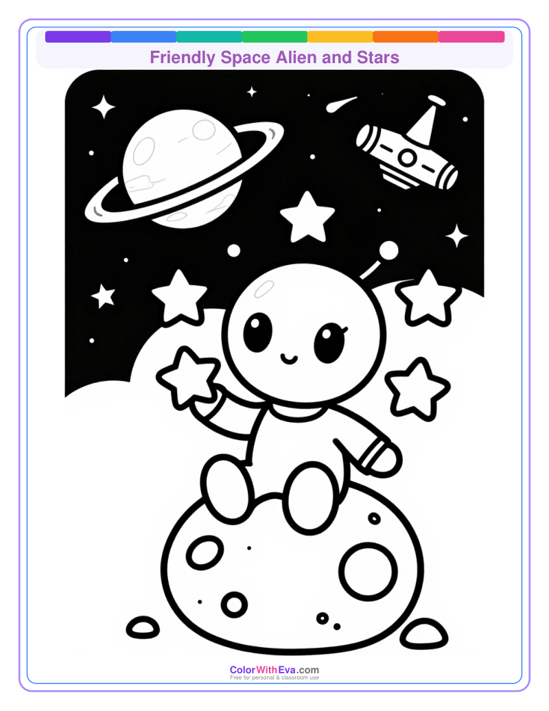 Friendly Space Alien and Stars preview