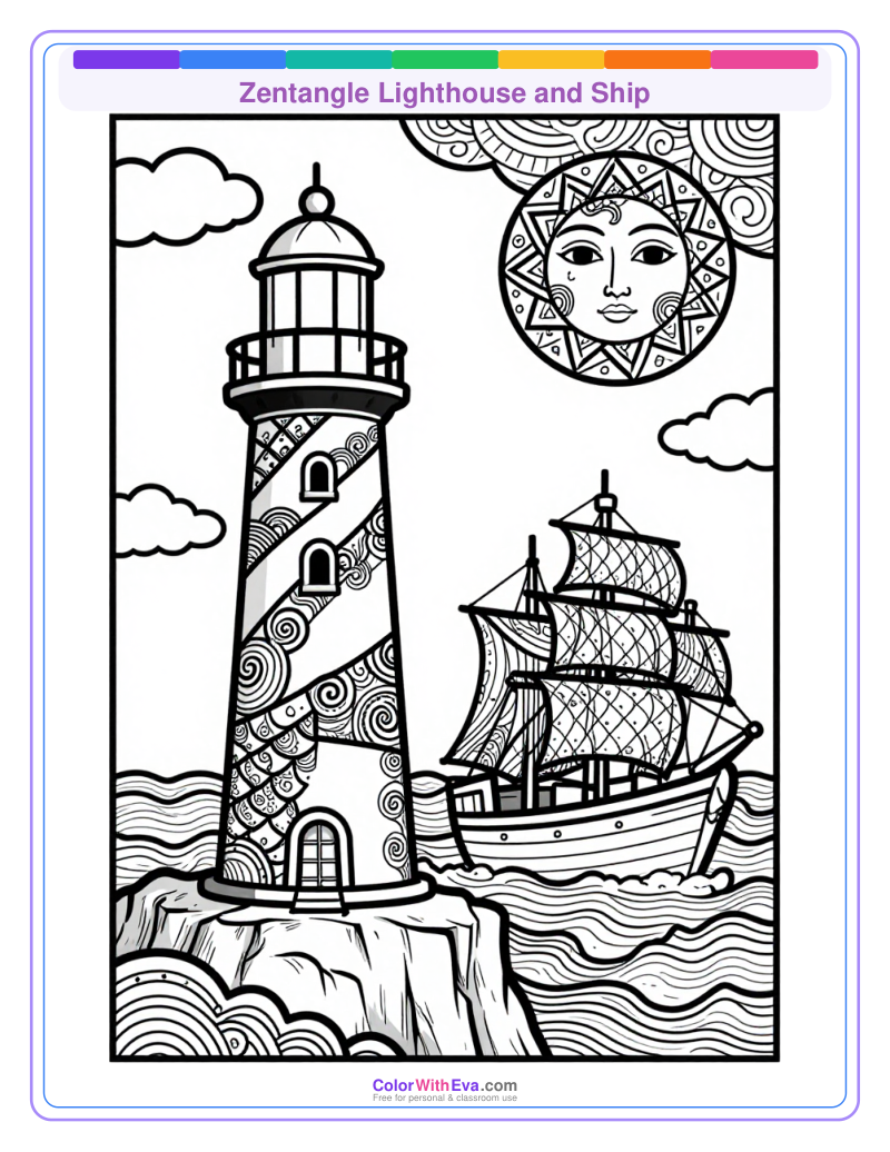 Zentangle Lighthouse and Ship thumbnail