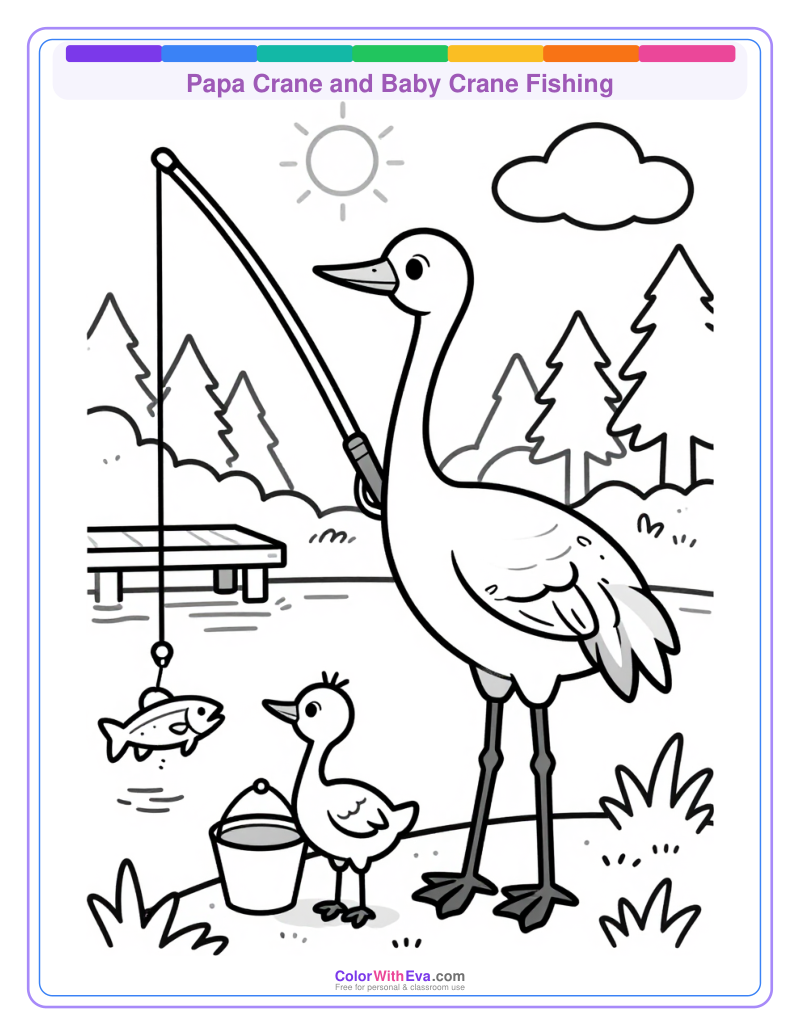Papa Crane and Baby Crane Fishing thumbnail