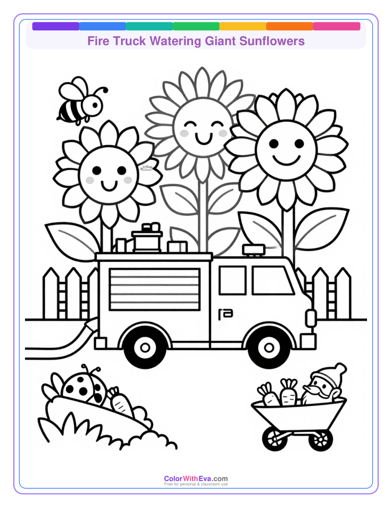 Fire Truck Watering Giant Sunflowers thumbnail