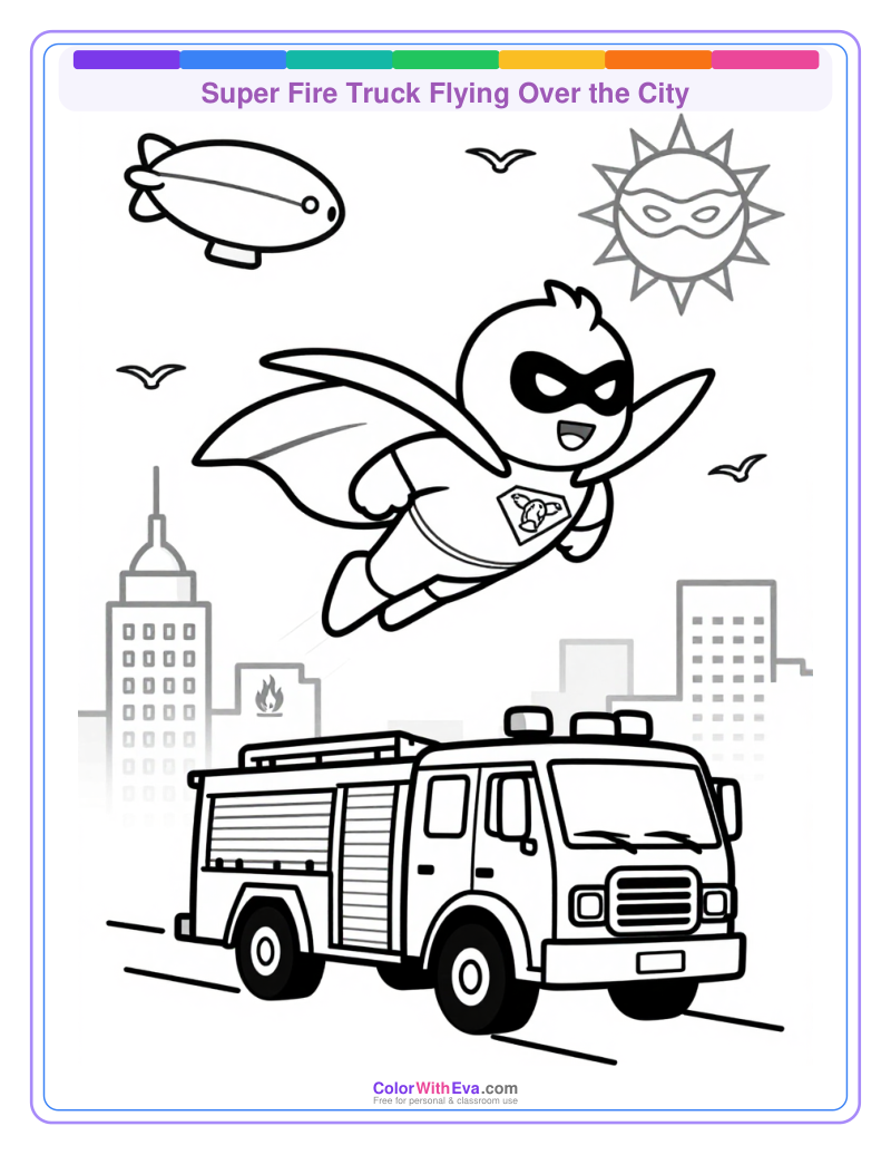 Super Fire Truck Flying Over the City thumbnail