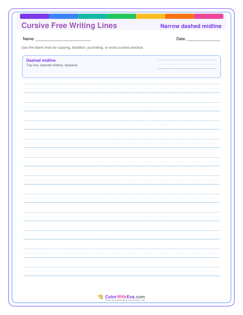 Cursive Free Writing Lines: Narrow Guide thumbnail
