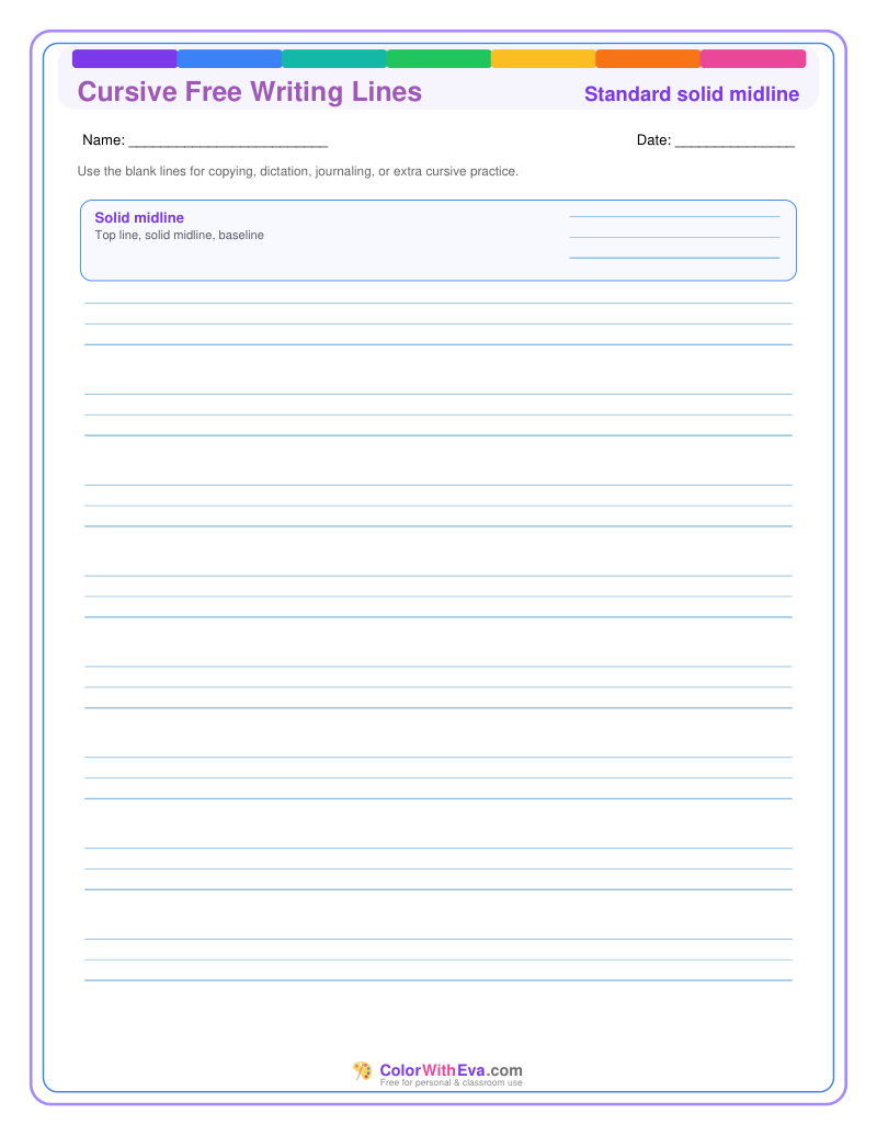 Cursive Free Writing Lines: Standard Solid Midline thumbnail