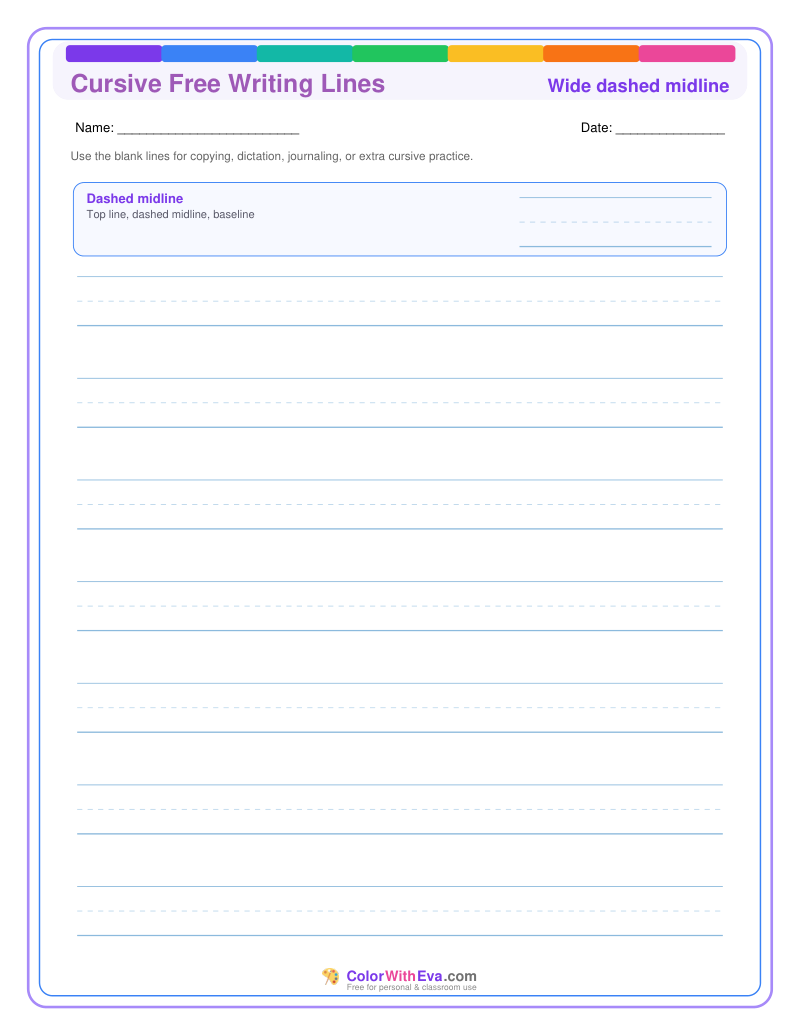 Cursive Free Writing Lines: Wide Guide thumbnail