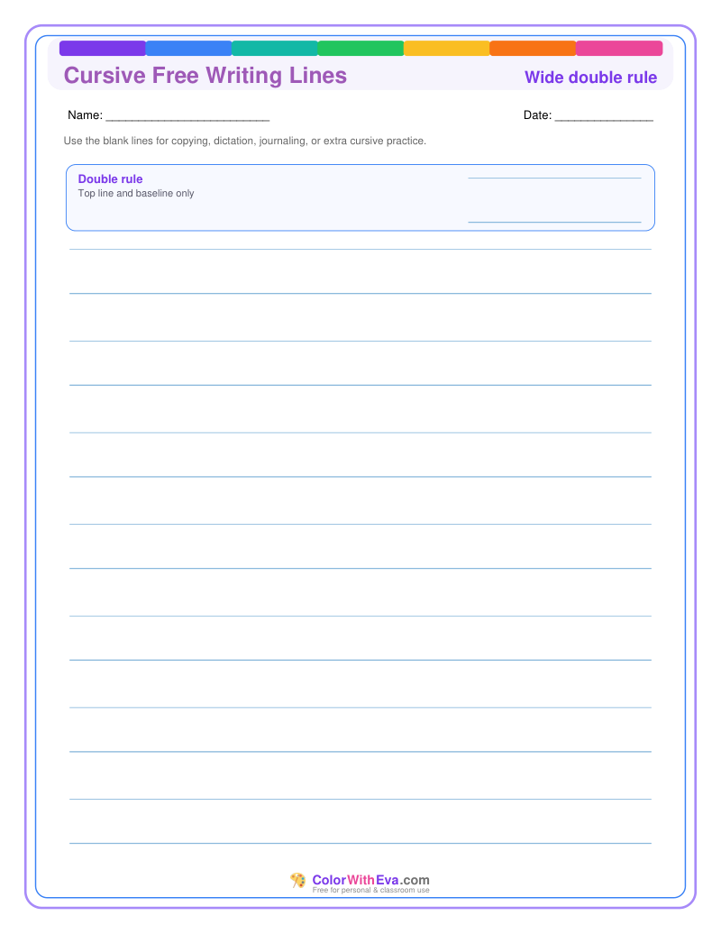 Cursive Free Writing Lines: Wide Double Rule thumbnail
