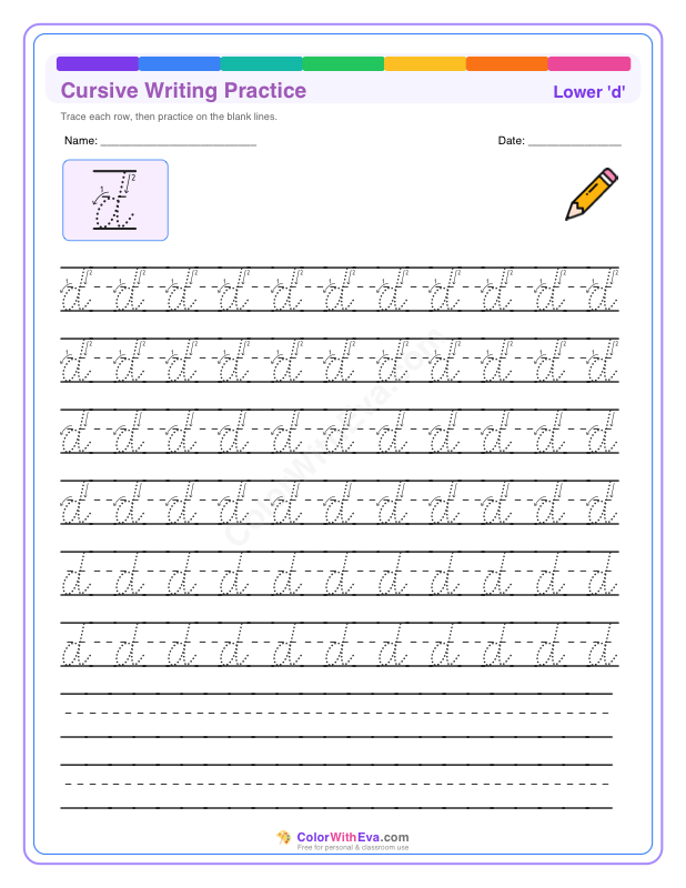 Cursive Writing Practice: Lowercase d thumbnail