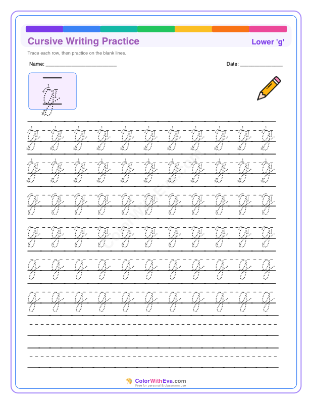 Cursive Writing Practice: Lowercase g thumbnail