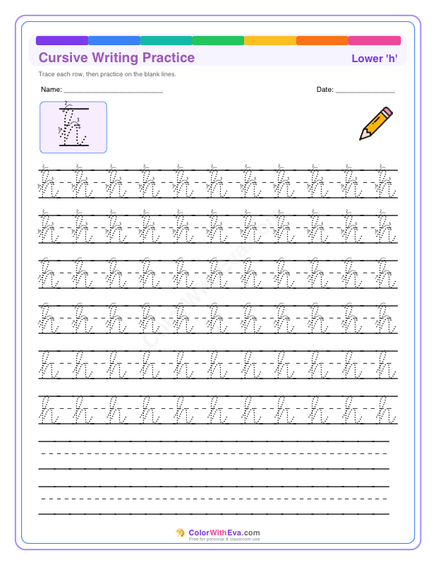 Cursive Writing Practice: Lowercase h thumbnail