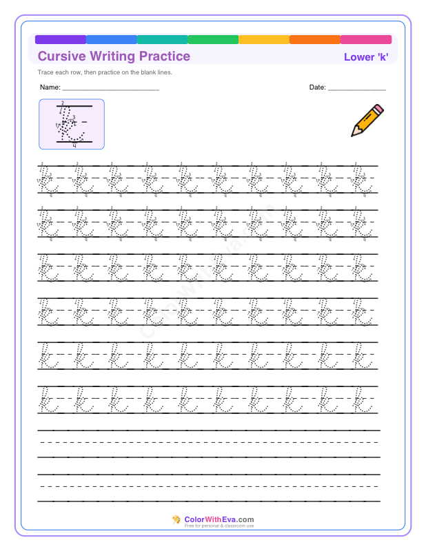 Cursive Writing Practice: Lowercase k thumbnail