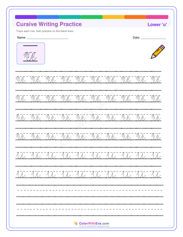 Cursive Writing Practice: Lowercase u thumbnail