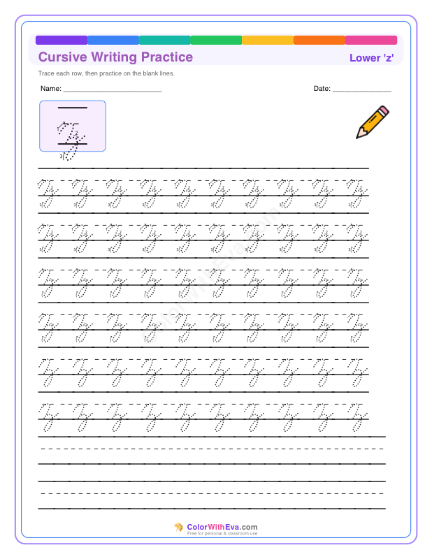 Cursive Writing Practice: Lowercase z thumbnail