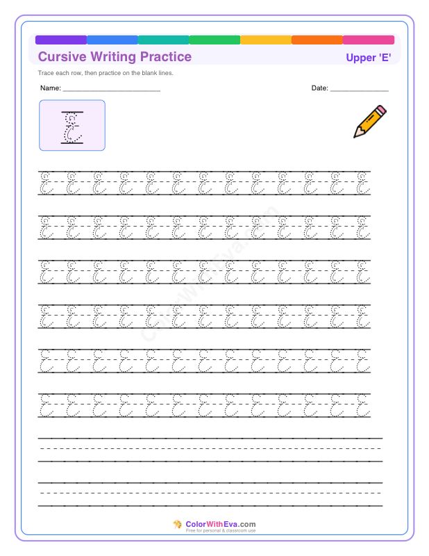 Cursive Writing Practice: Uppercase E thumbnail