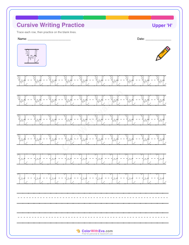 Cursive Writing Practice: Uppercase H thumbnail