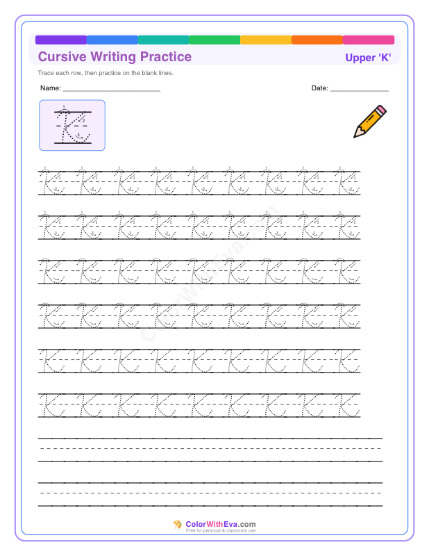 Cursive Writing Practice: Uppercase K thumbnail