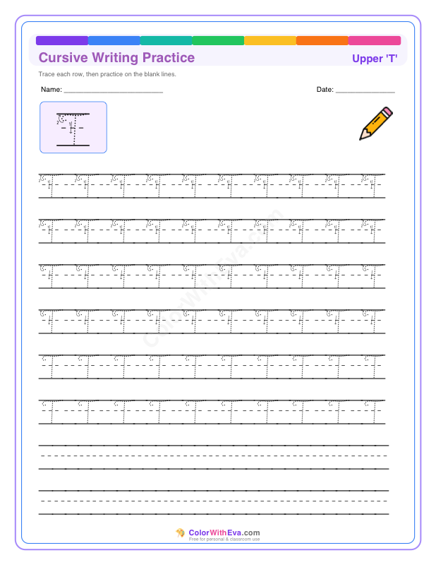 Cursive Writing Practice: Uppercase T thumbnail