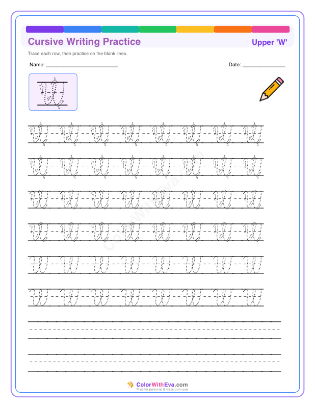 Cursive Writing Practice: Uppercase W thumbnail