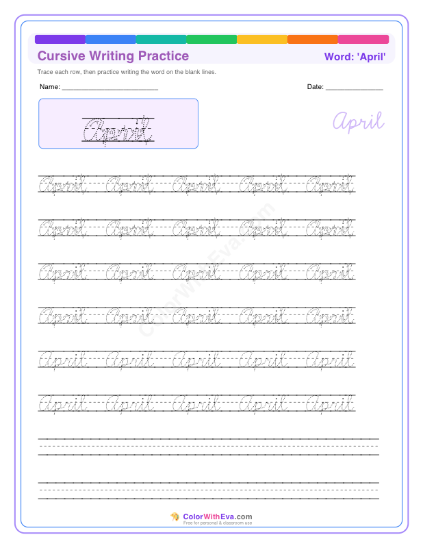 Cursive Writing Practice: April thumbnail