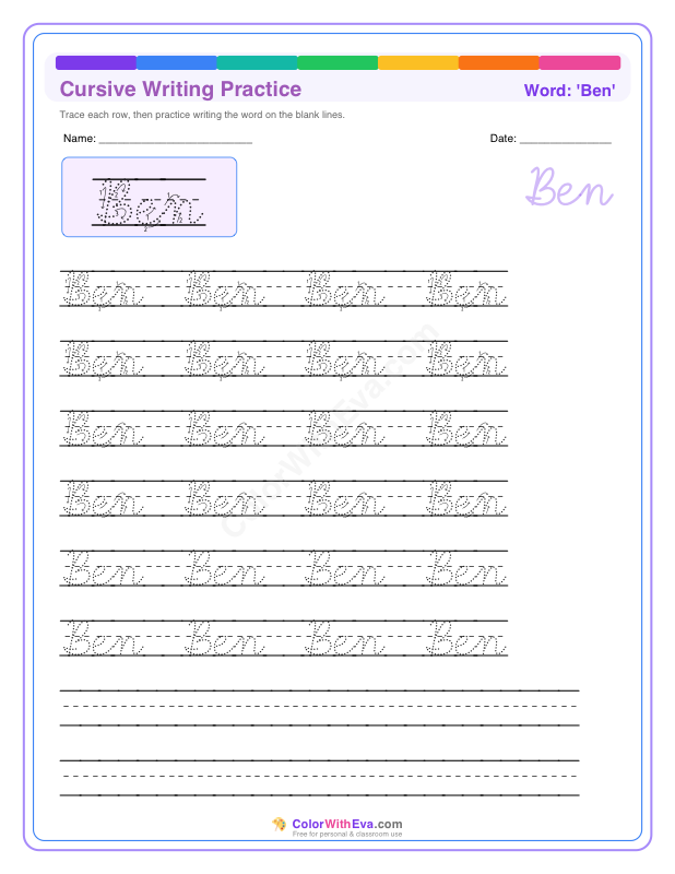 Cursive Writing Practice: Ben thumbnail