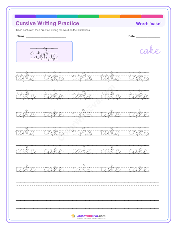 Cursive Writing Practice: cake preview