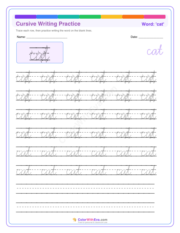 Cursive Writing Practice: cat preview