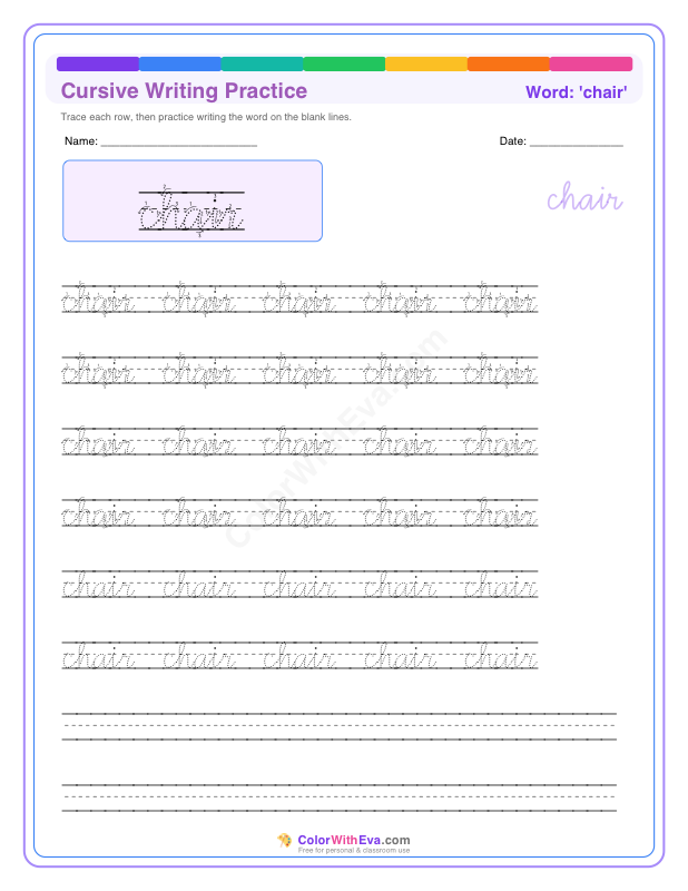 Cursive Writing Practice: chair thumbnail