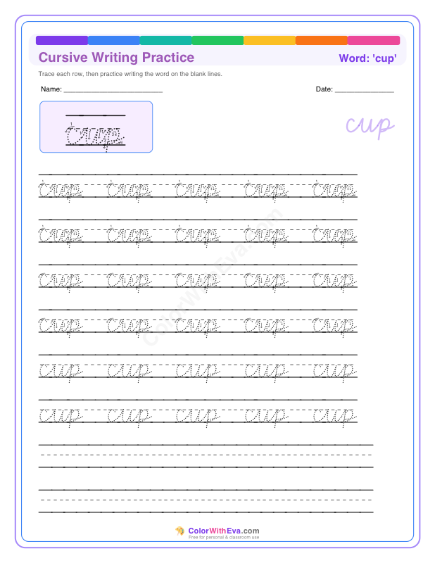Cursive Writing Practice: cup preview