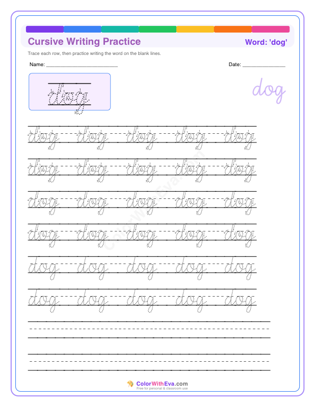 Cursive Writing Practice: dog preview