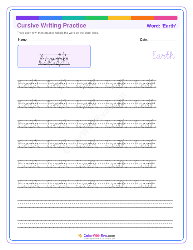 Cursive Writing Practice: Earth thumbnail