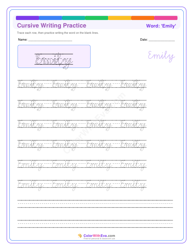 Cursive Writing Practice: Emily thumbnail