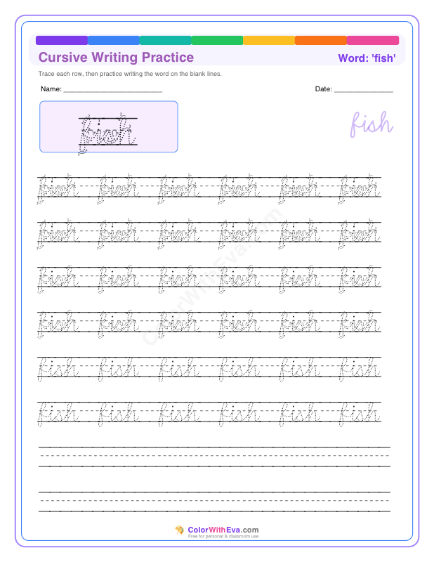 Cursive Writing Practice: fish preview