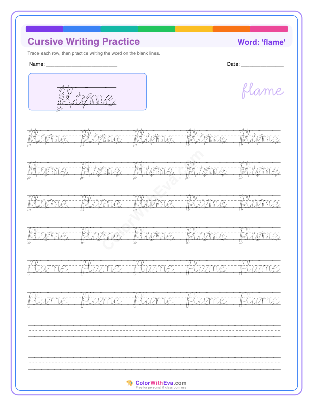 Cursive Writing Practice: flame preview