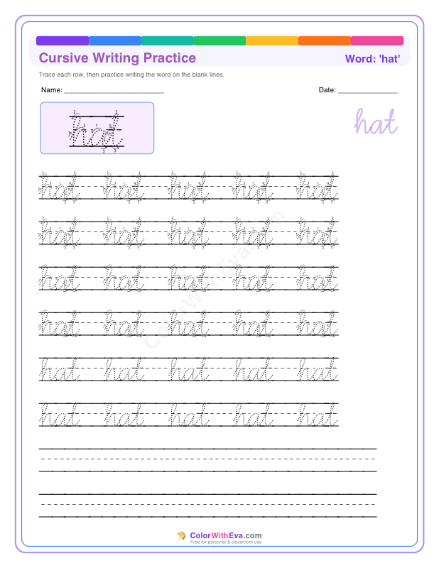 Cursive Writing Practice: hat thumbnail