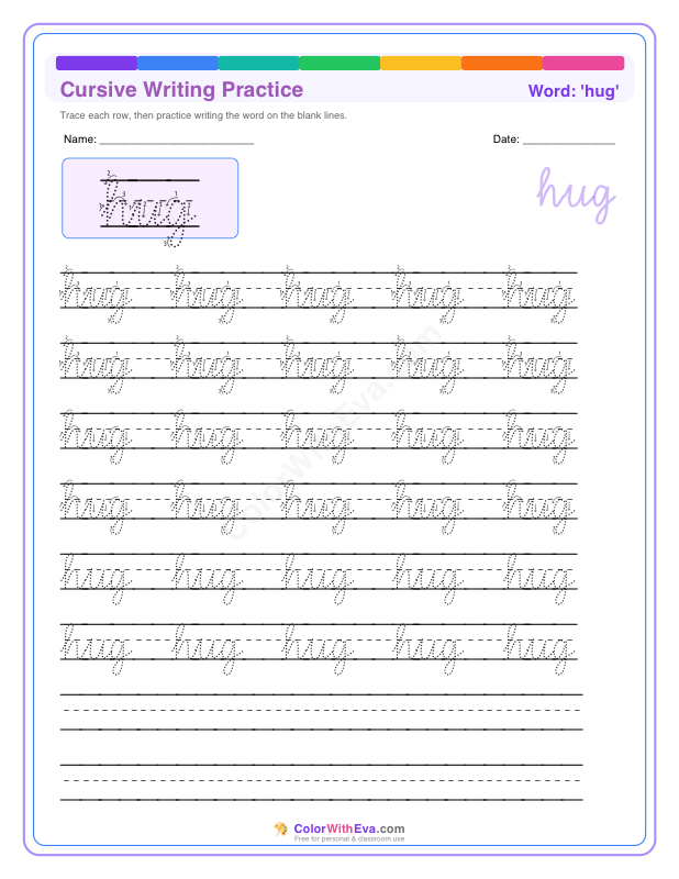 Cursive Writing Practice: hug preview