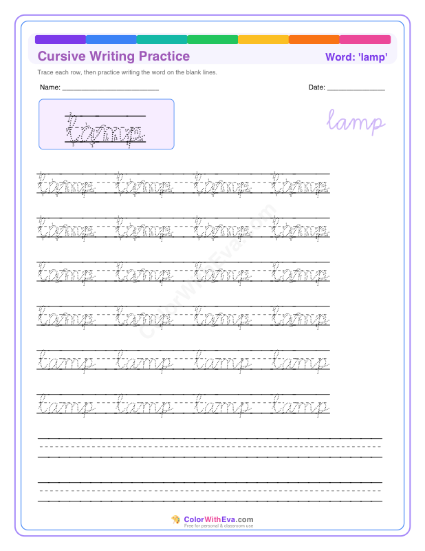 Cursive Writing Practice: lamp preview