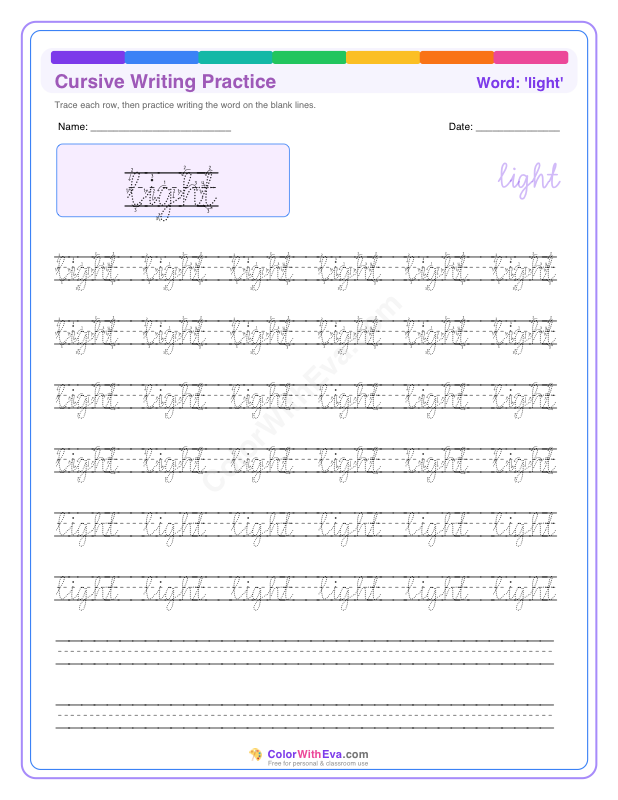 Cursive Writing Practice: light preview