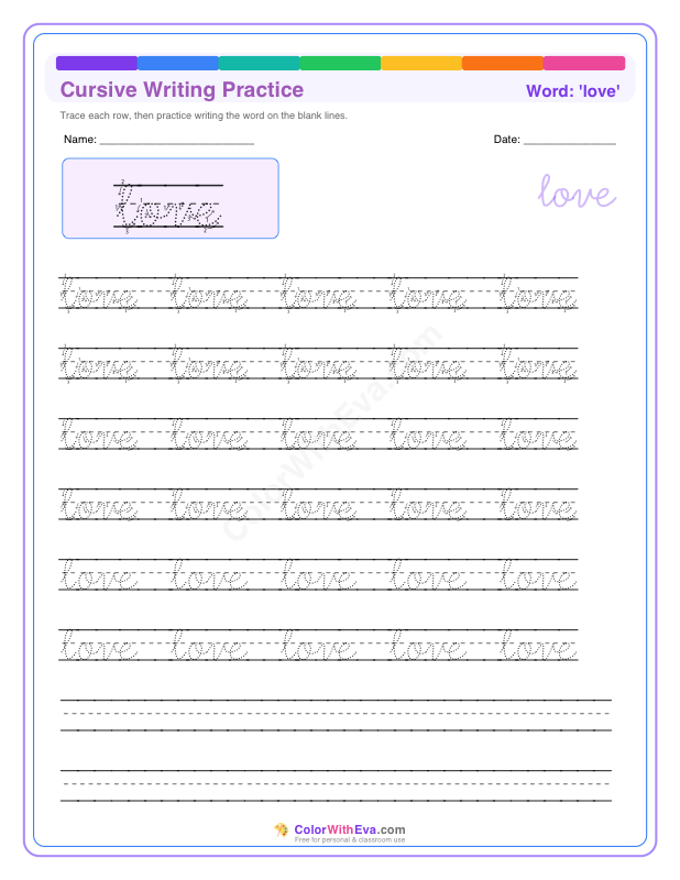 Cursive Writing Practice: love thumbnail