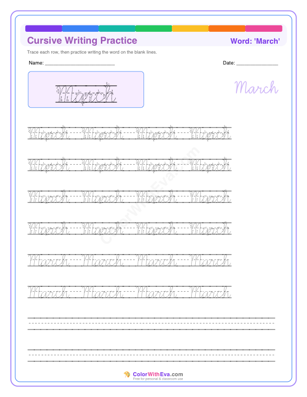 Cursive Writing Practice: March thumbnail