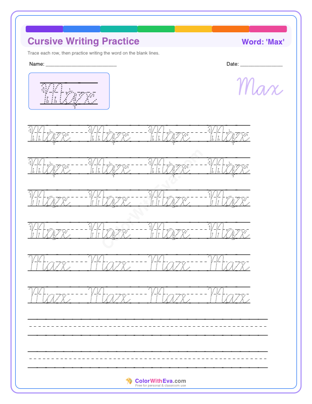 Cursive Writing Practice: Max preview