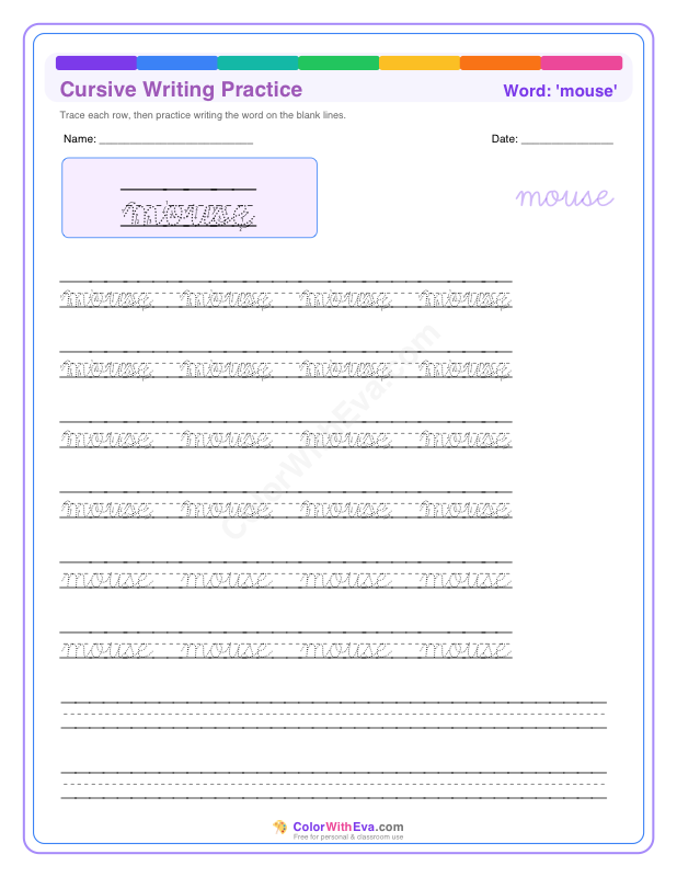 Cursive Writing Practice: mouse preview