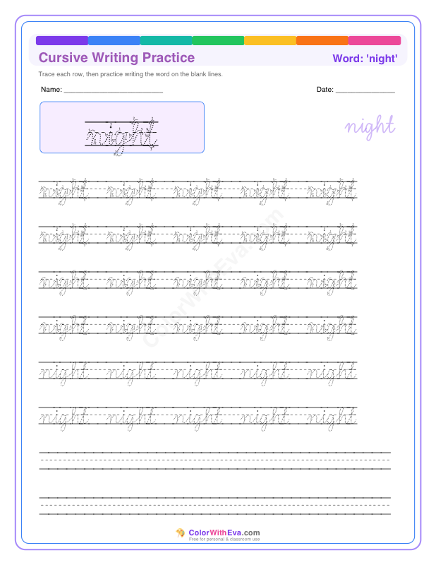 Cursive Writing Practice: night thumbnail